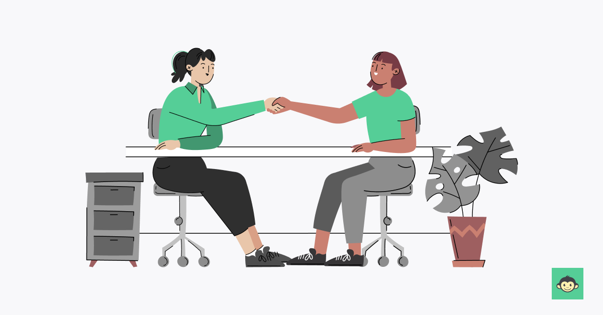 Employer and employee are shaking hands in an exit interview