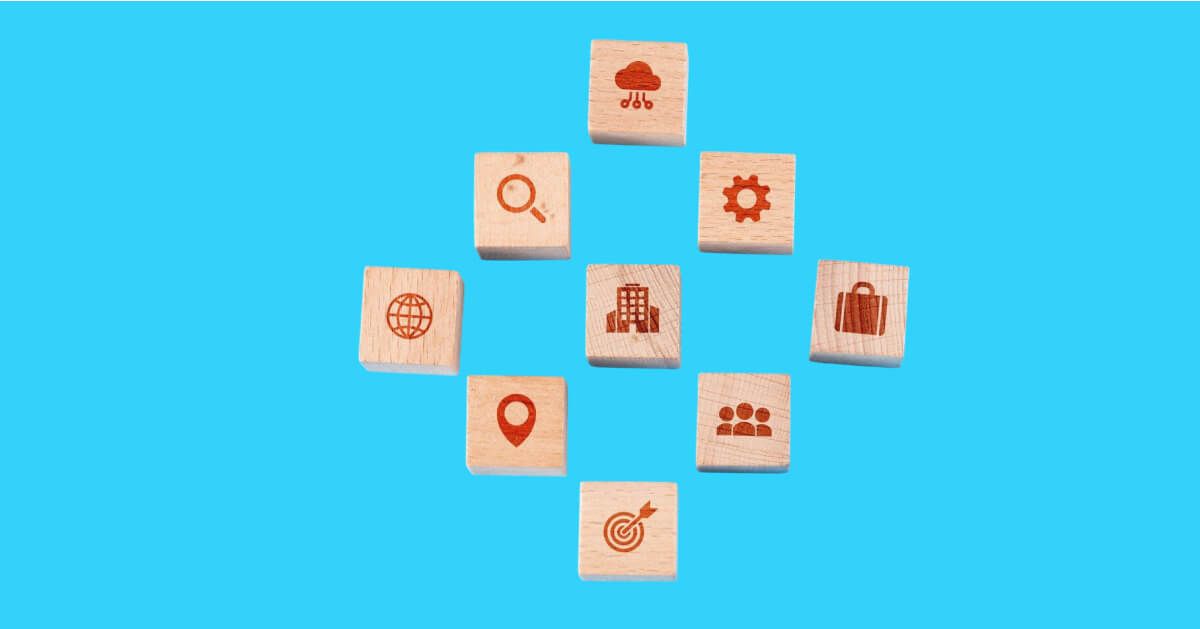 Wooden blocks with different workplace graphics on them